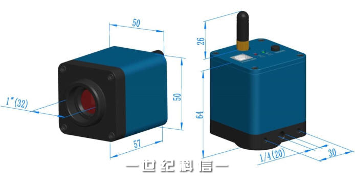 WUCAM系列C接口WIFI+USB CMOS相机尺寸示意图